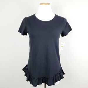 Maison Jules Black Short Sleeve Ruffled-Hem Top
